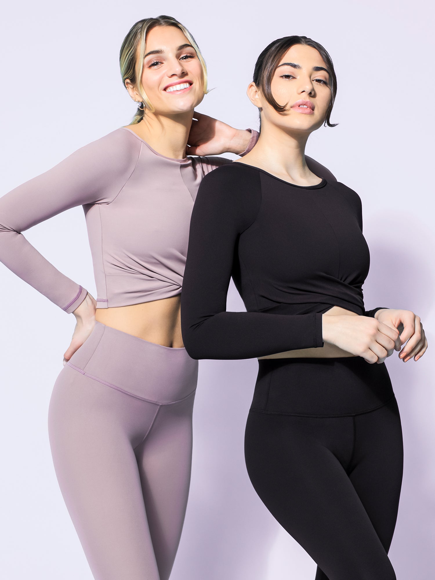 NUDE FRONT WRAP LONG SLEEVE TEE, BLACK