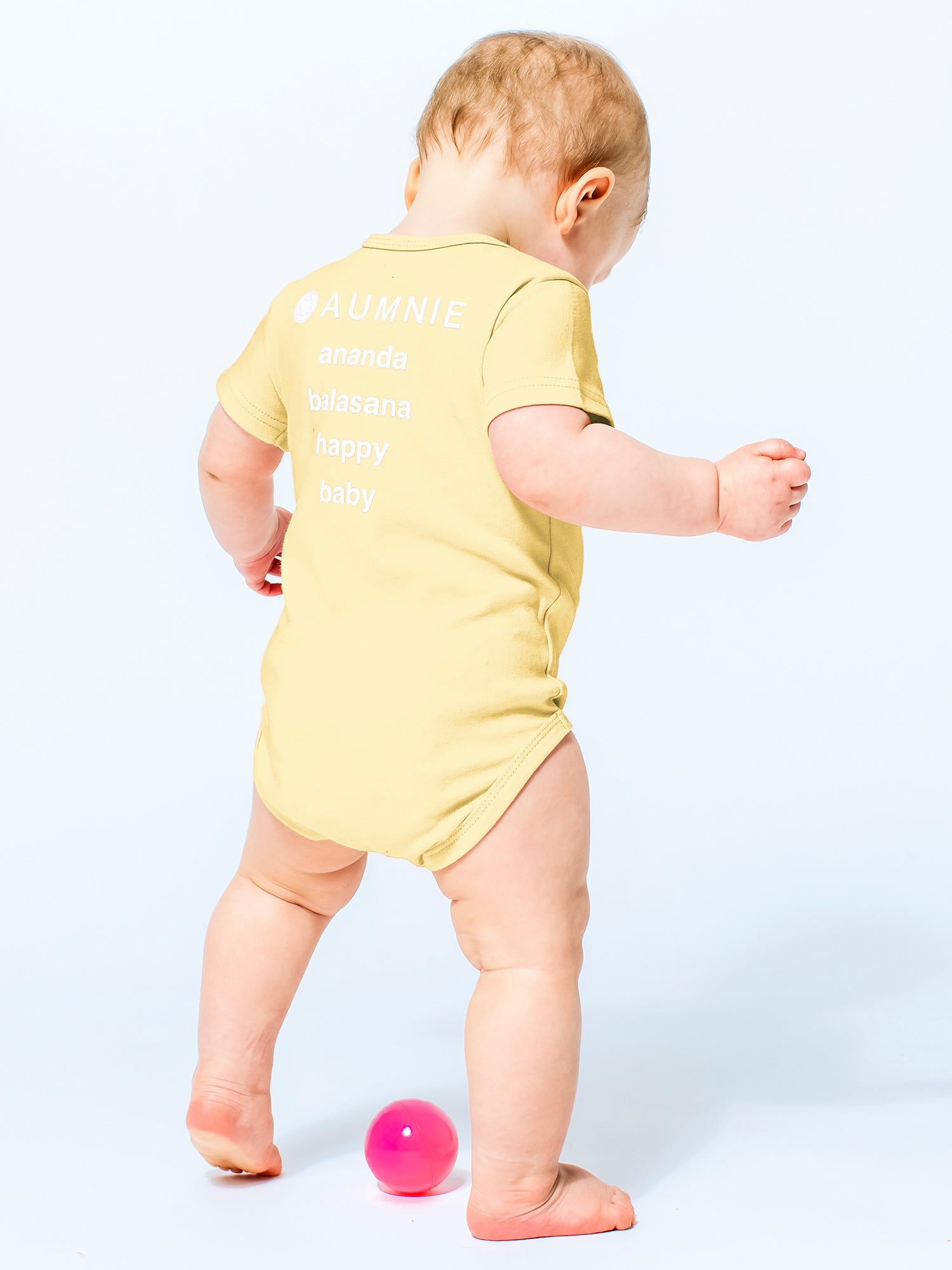 AUMkids HAPPY BABY SHORT SLEEVE ONESIE + BIB SET, YELLOW