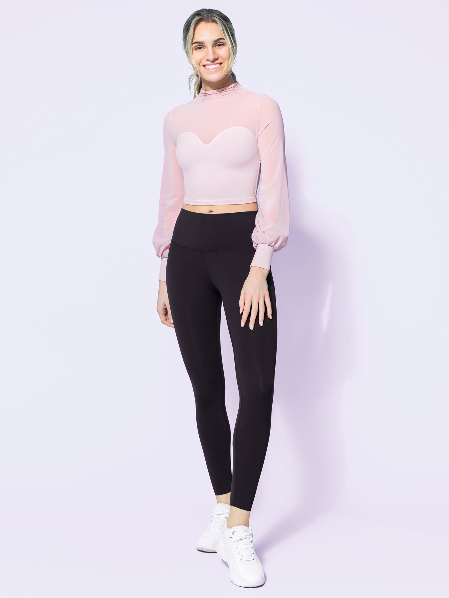 MESH ILLUSION PUFF SLEEVE CROP TOP, BLUSH/BLUSH MESH
