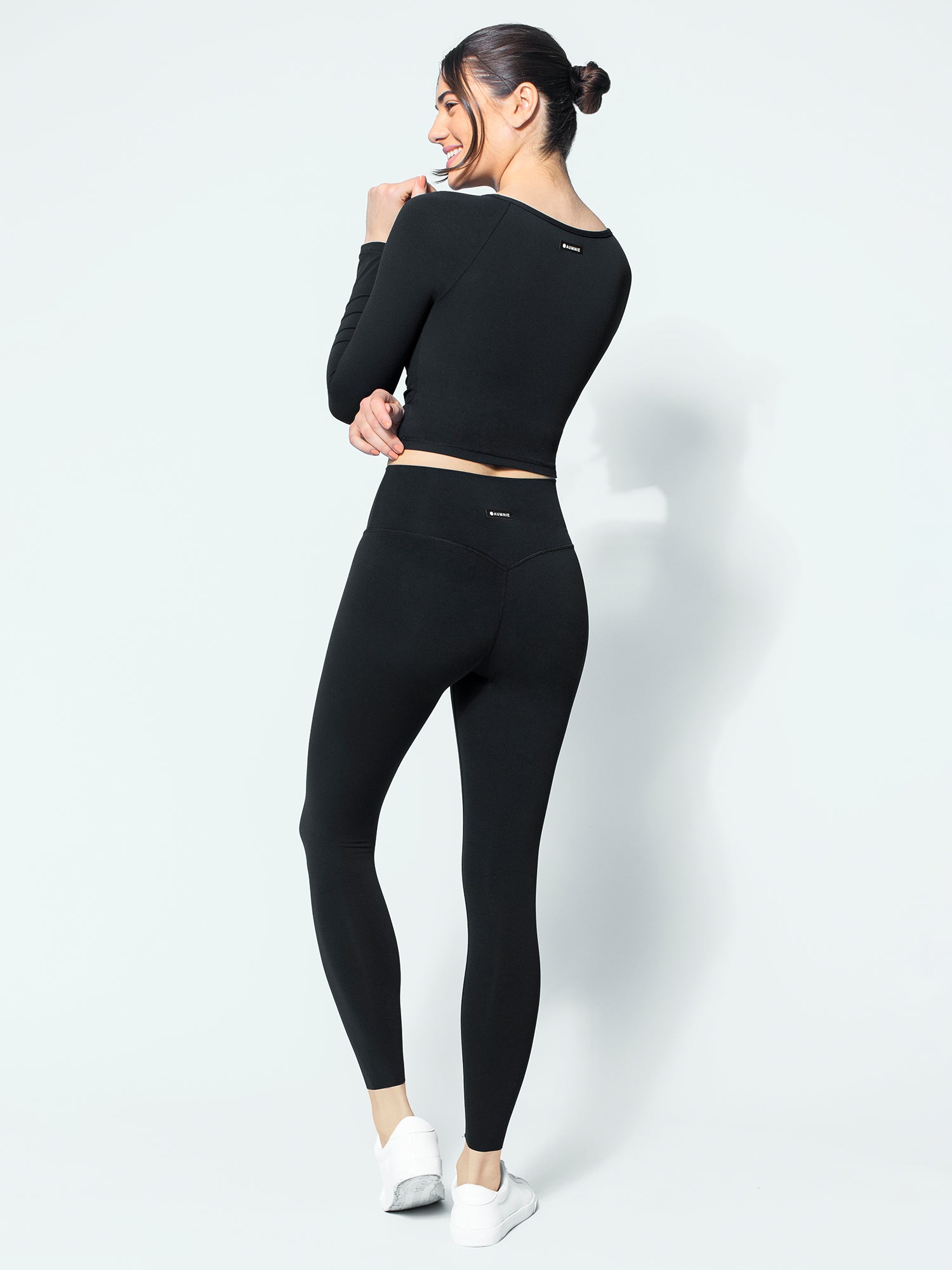 NUDE FRONT WRAP LONG SLEEVE TEE, BLACK