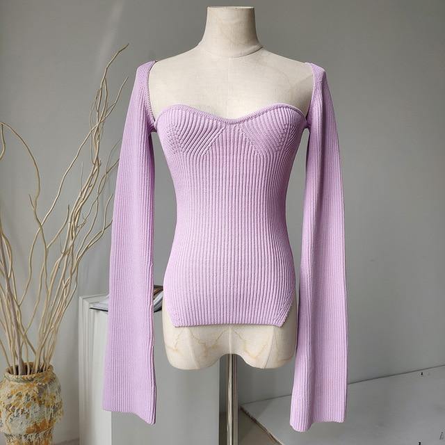 DEAT 2020 new spring and summer fashion women clothes cashmere sqaure collar full sleeves elastic high waist sexy pullover WK080 - souvikdeysample