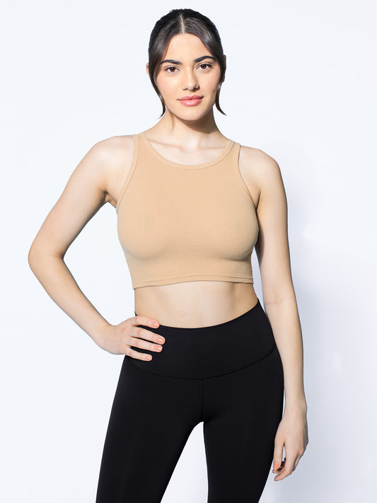 RIBBED COTTON TANK, KHAKI