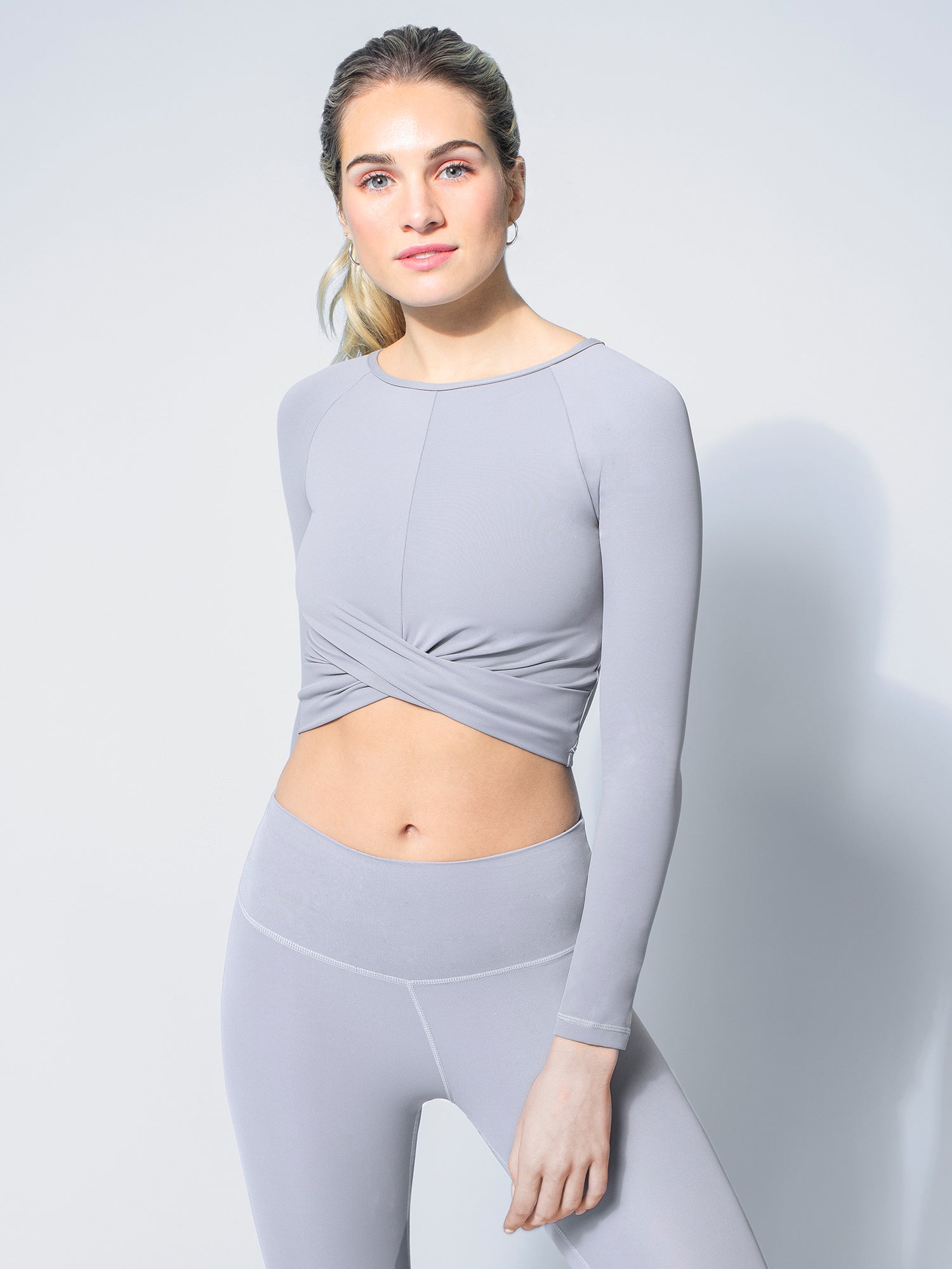 NUDE FRONT WRAP LONG SLEEVE TEE, LUNAR GREY