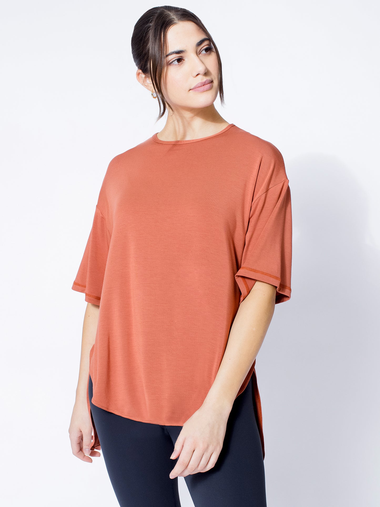 HI LO OVERSIZE TEE, CLAY