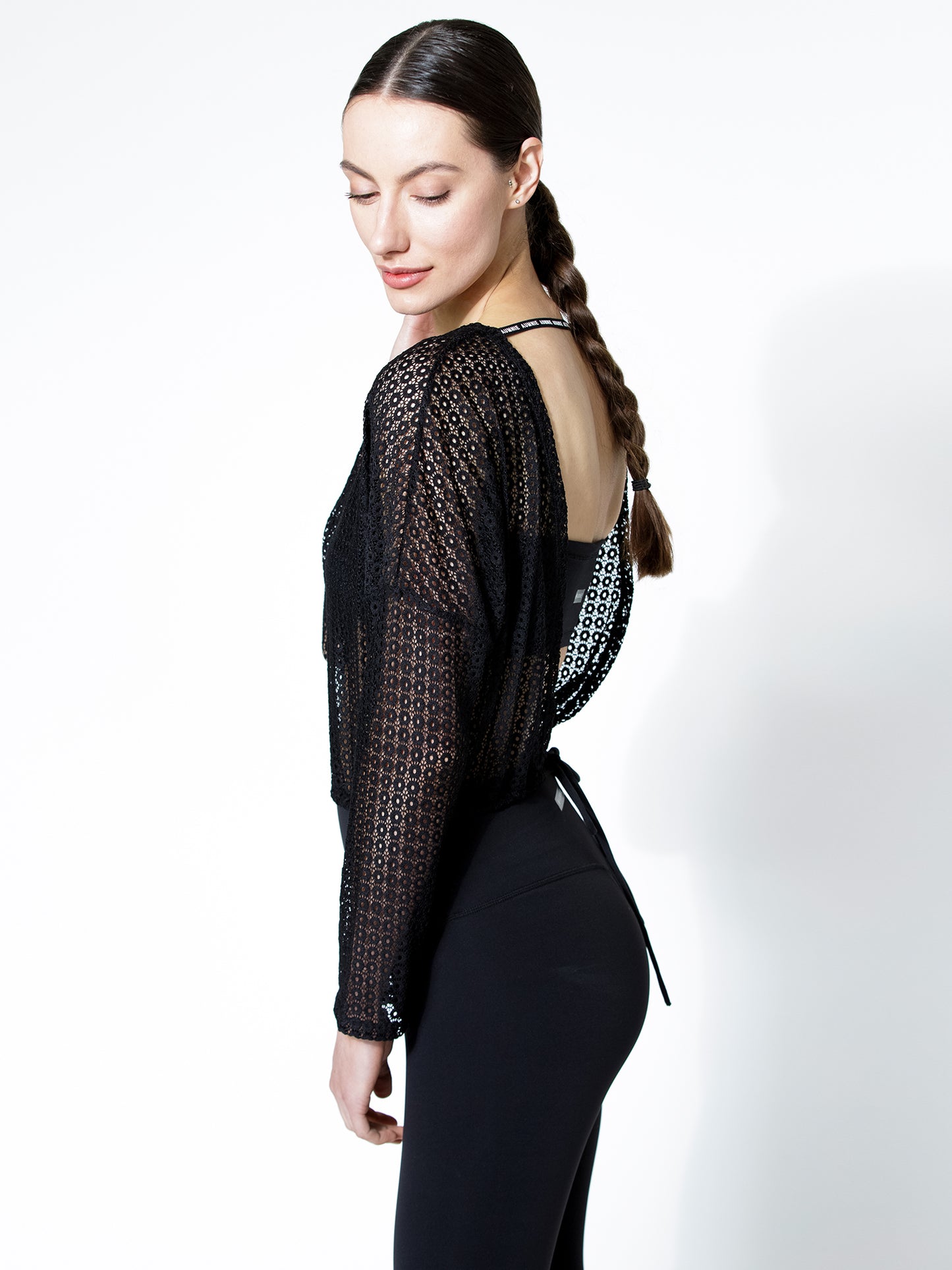 MESH LACE 2-WAY TOP, BLACK