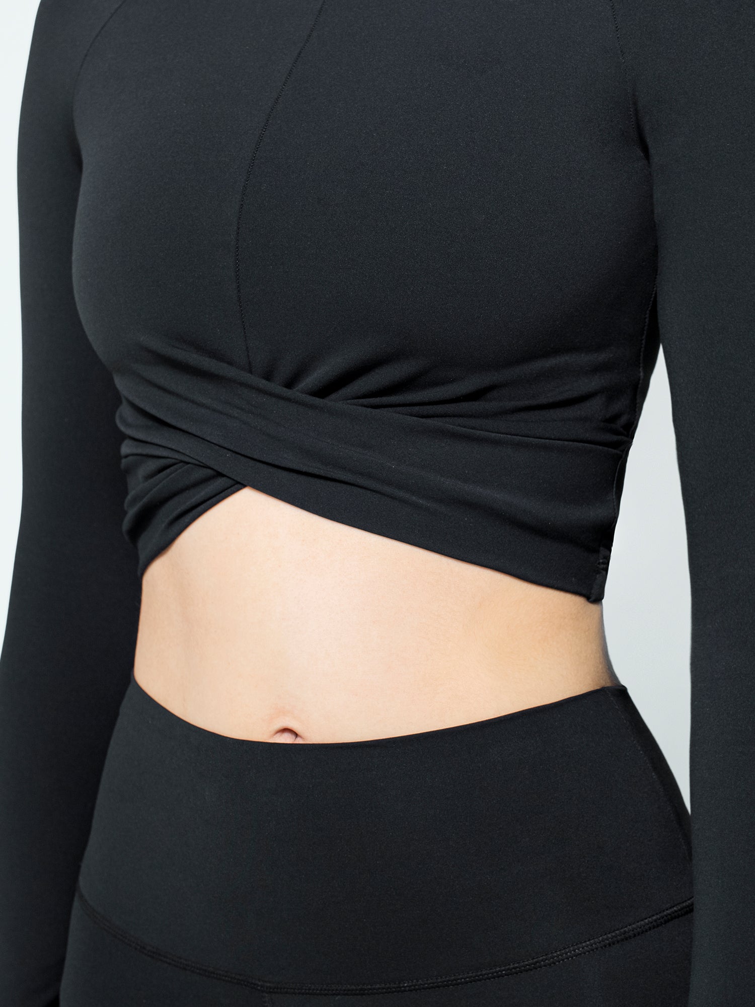 NUDE FRONT WRAP LONG SLEEVE TEE, BLACK