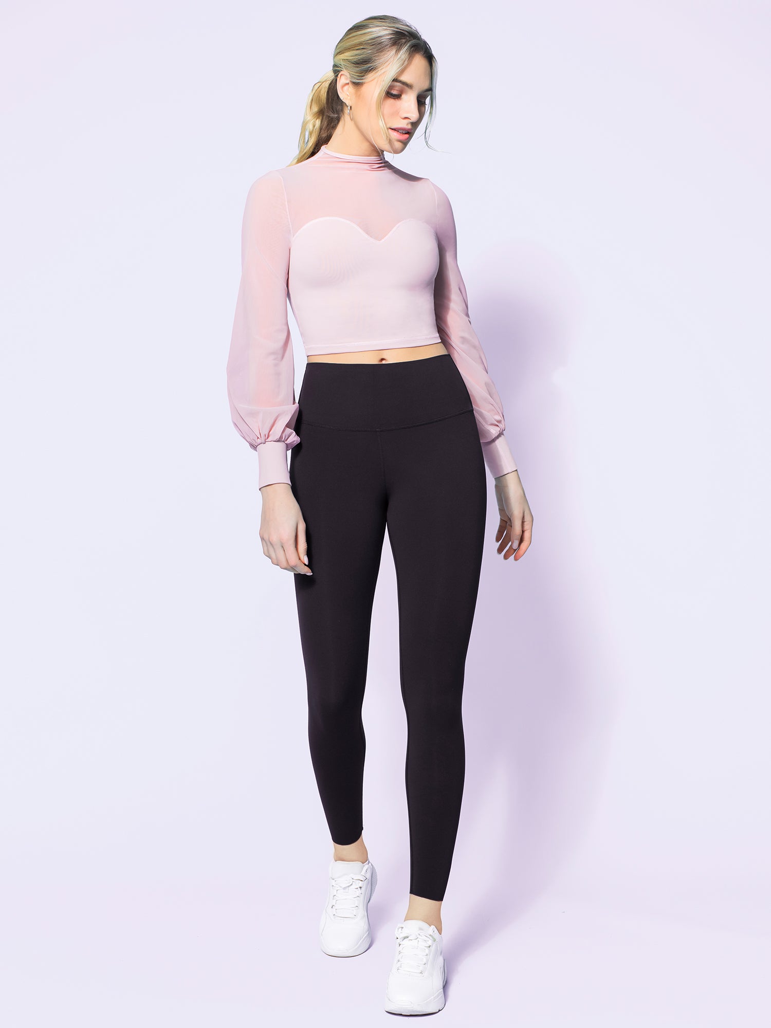 MESH ILLUSION PUFF SLEEVE CROP TOP, BLUSH/BLUSH MESH