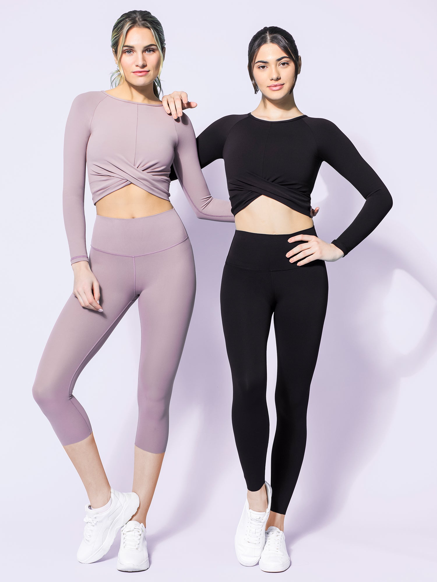 NUDE FRONT WRAP LONG SLEEVE TEE, BLACK