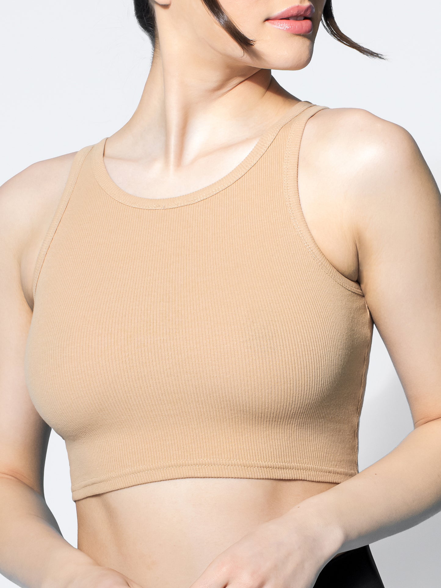 RIBBED COTTON TANK, KHAKI
