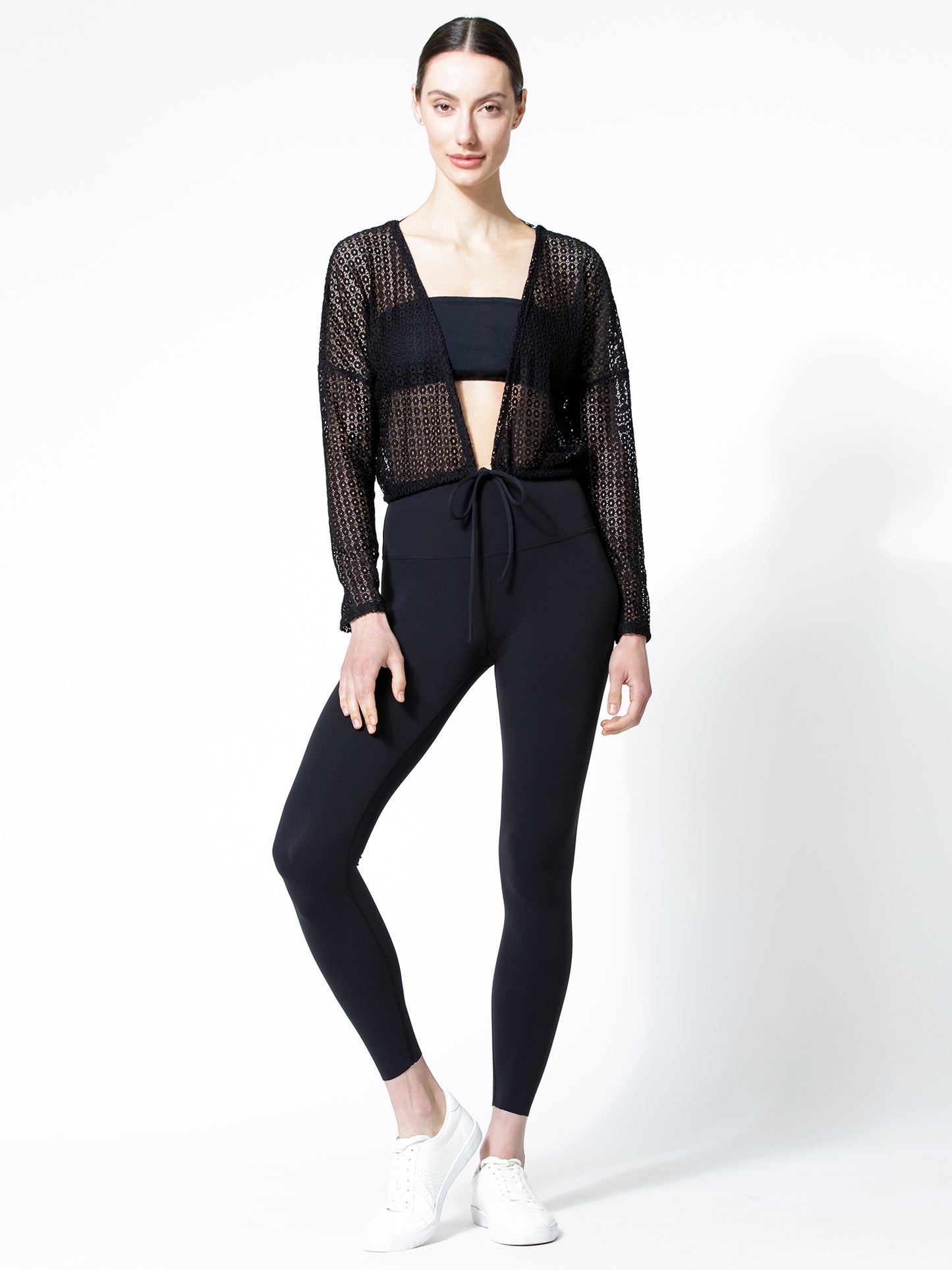 MESH LACE 2-WAY TOP, BLACK