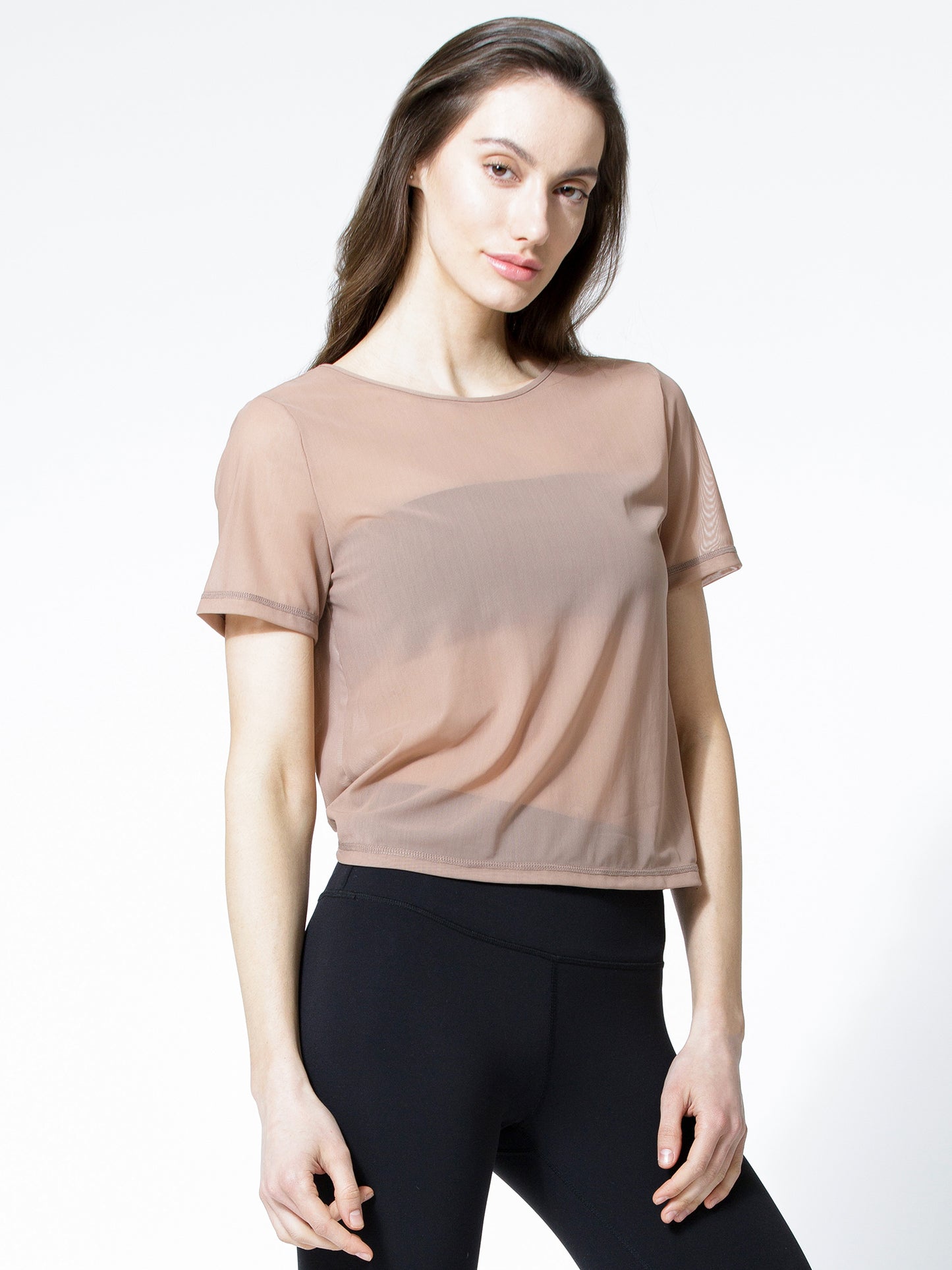 MESH TWIST TEE, MOCHA MESH