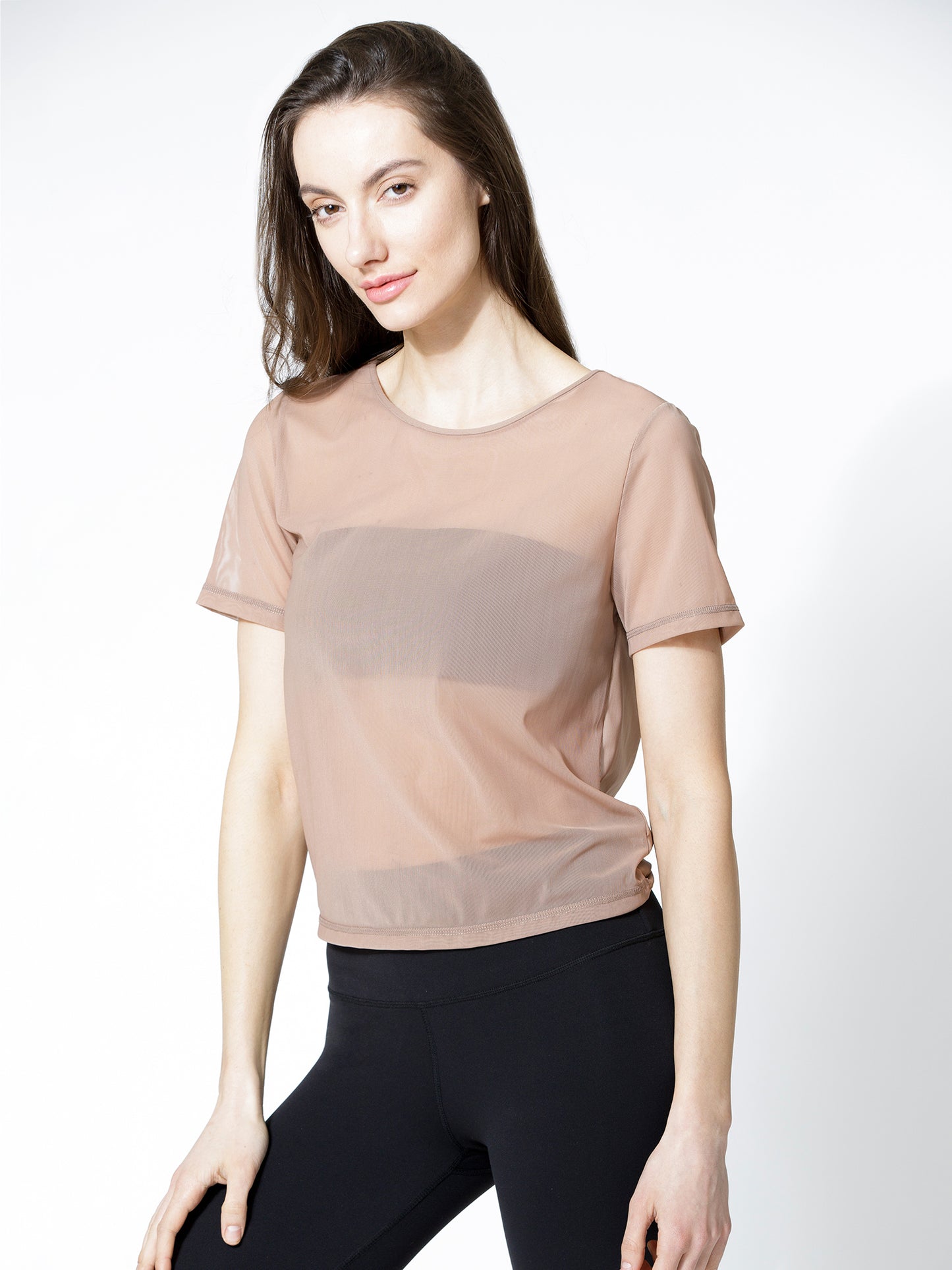 MESH TWIST TEE, MOCHA MESH