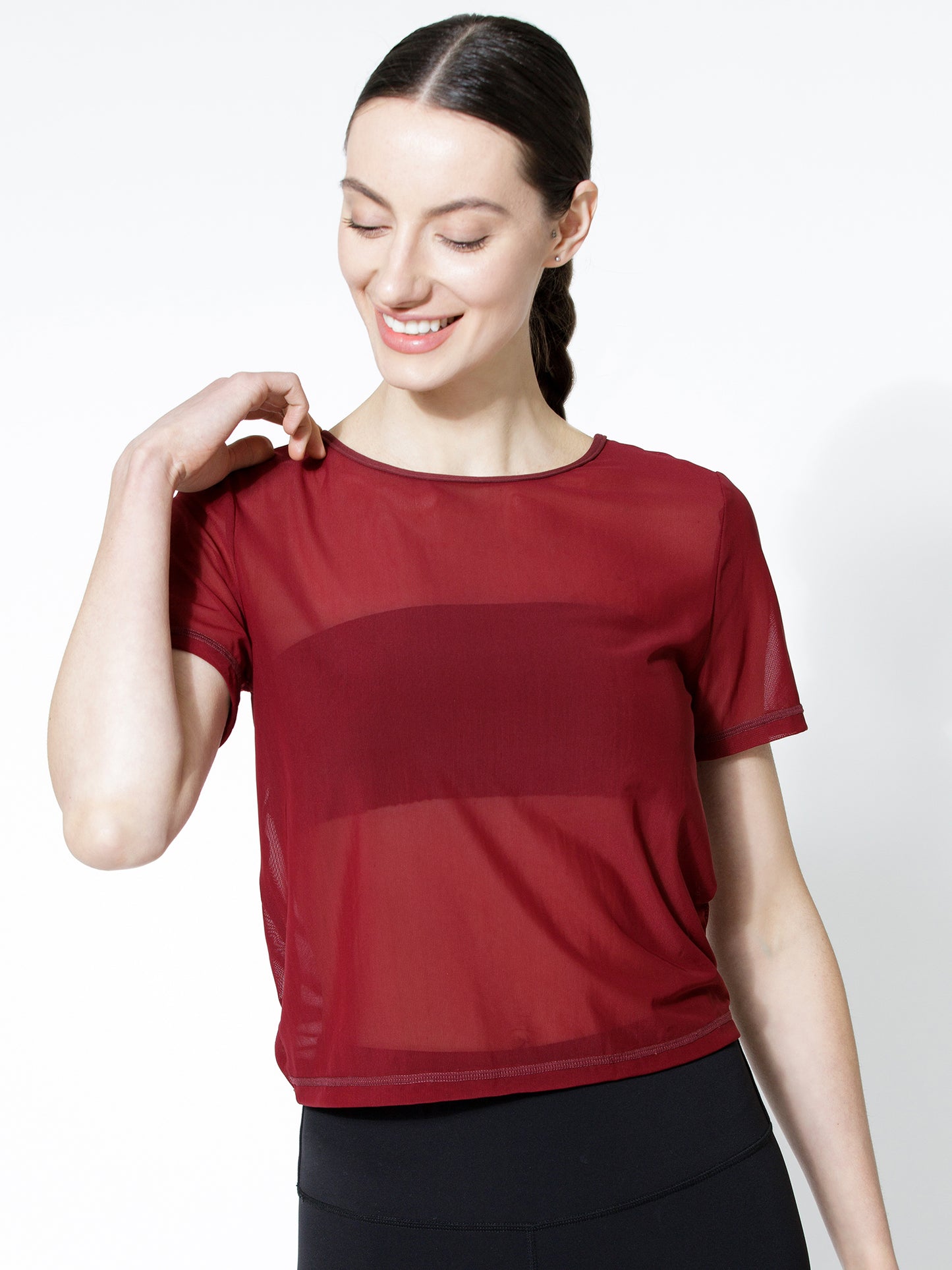 MESH TWIST TEE, BORDEAUX MESH