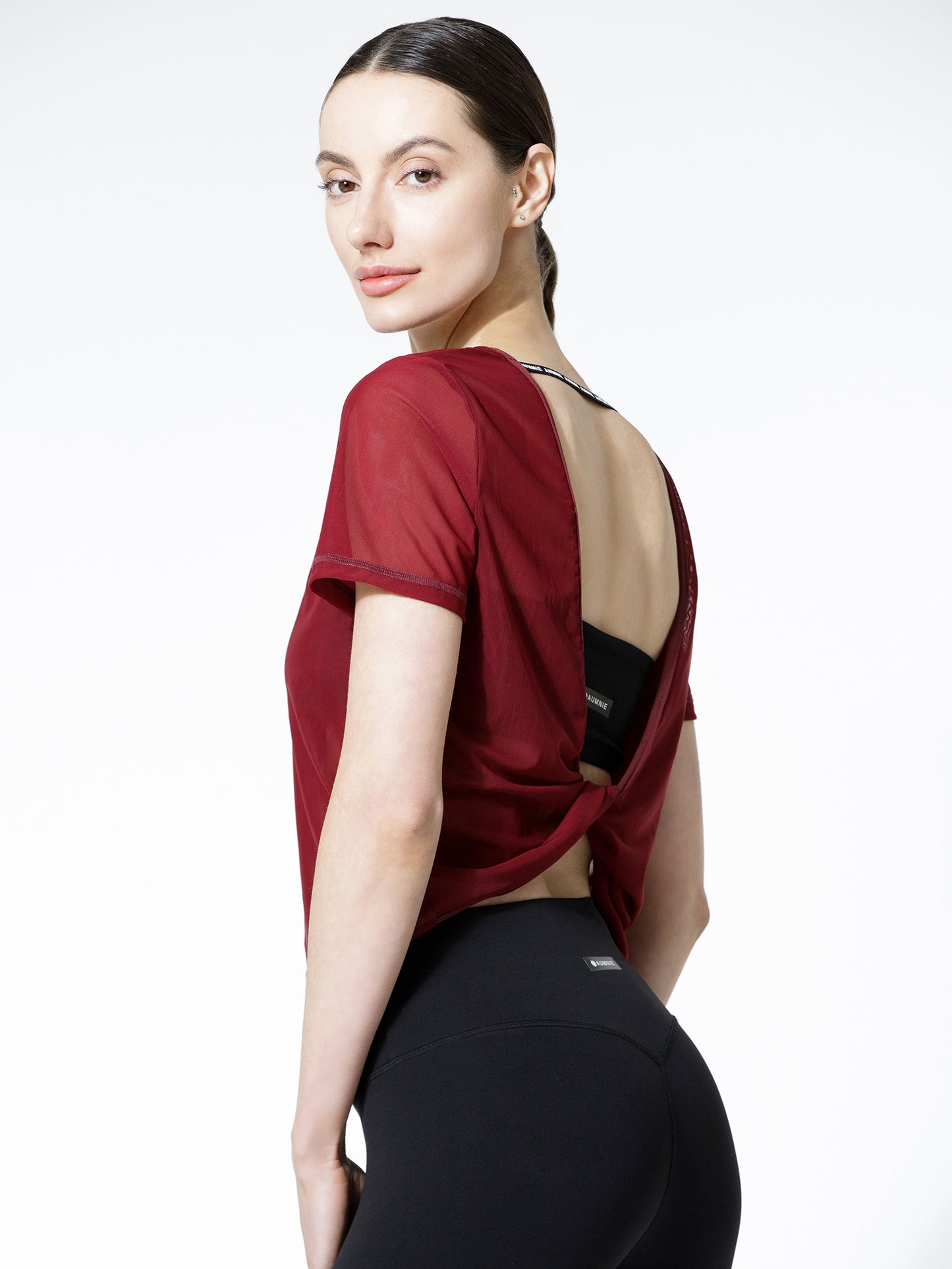 MESH TWIST TEE, BORDEAUX MESH