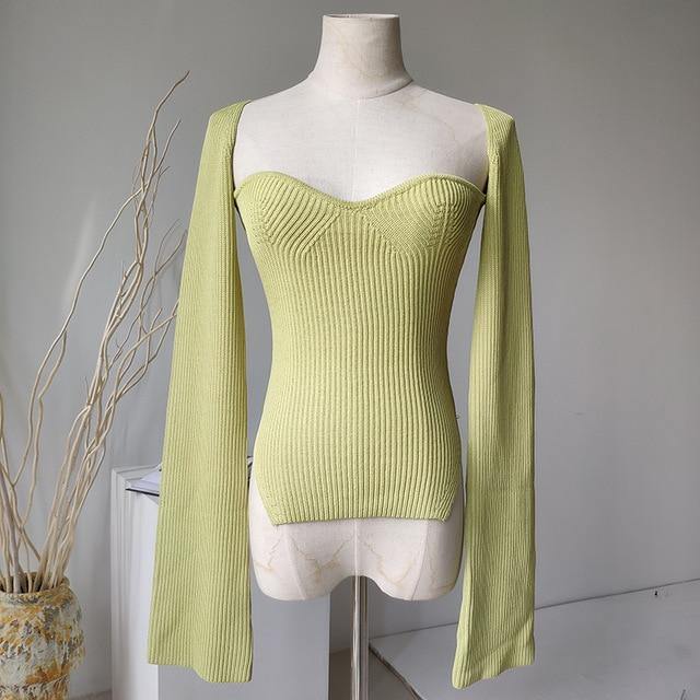 DEAT 2020 new spring and summer fashion women clothes cashmere sqaure collar full sleeves elastic high waist sexy pullover WK080 - souvikdeysample