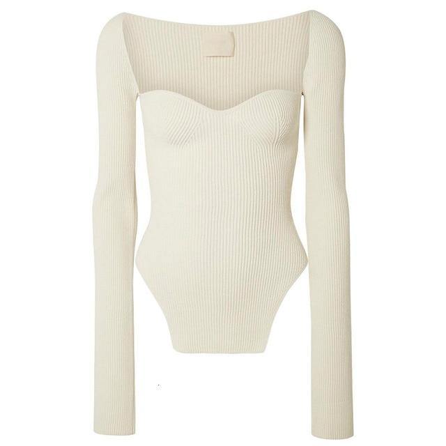 DEAT 2020 new spring and summer fashion women clothes cashmere sqaure collar full sleeves elastic high waist sexy pullover WK080 - souvikdeysample