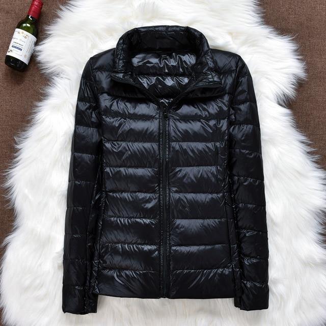 Winter Women Ultralight Thin Down Jacket White Duck Down Hooded Jackets Long Sleeve Warm Coat Parka Female Portable Outwear - souvikdeysample