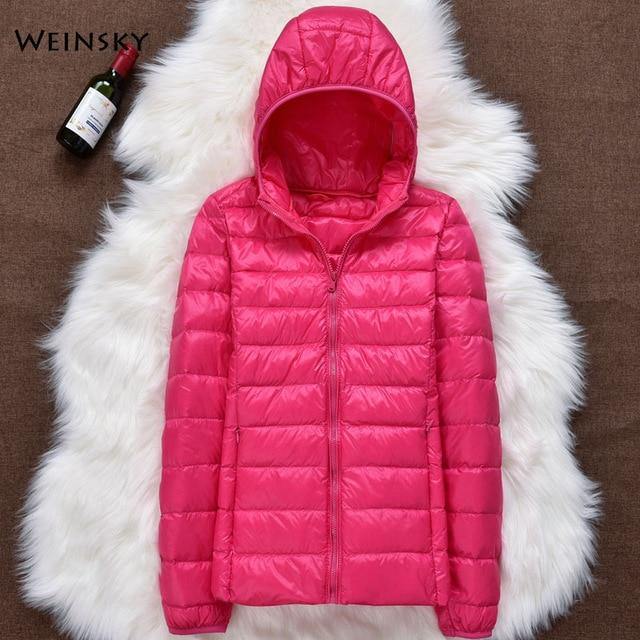 Winter Women Ultralight Thin Down Jacket White Duck Down Hooded Jackets Long Sleeve Warm Coat Parka Female Portable Outwear - souvikdeysample