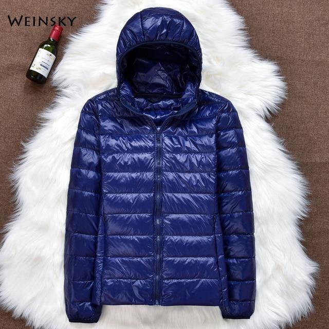 Winter Women Ultralight Thin Down Jacket White Duck Down Hooded Jackets Long Sleeve Warm Coat Parka Female Portable Outwear - souvikdeysample