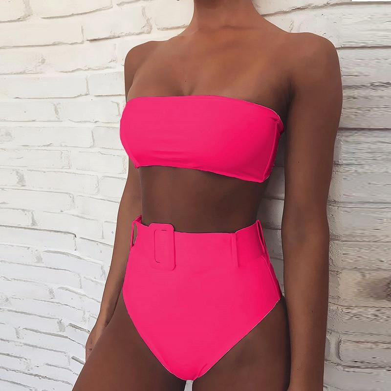 High Waist Bikini 2020 Sexy Black Swimwear Women Swimsuit High Leg Bandeau Bikinis Set Swimming for Bathing Suit Woman Swimsuits - souvikdeysample