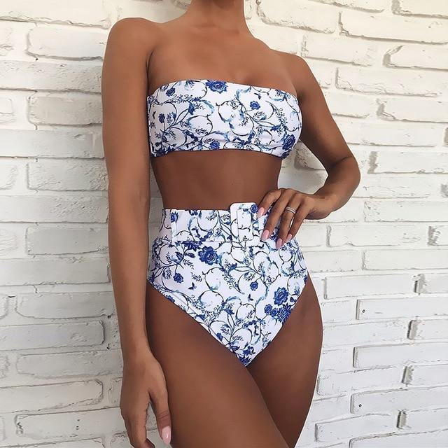High Waist Bikini 2020 Sexy Black Swimwear Women Swimsuit High Leg Bandeau Bikinis Set Swimming for Bathing Suit Woman Swimsuits - souvikdeysample