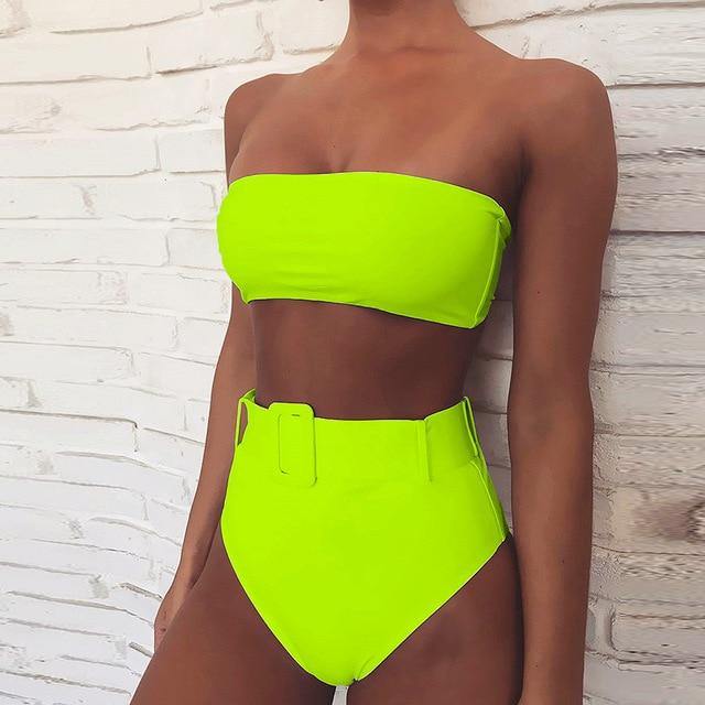 High Waist Bikini 2020 Sexy Black Swimwear Women Swimsuit High Leg Bandeau Bikinis Set Swimming for Bathing Suit Woman Swimsuits - souvikdeysample