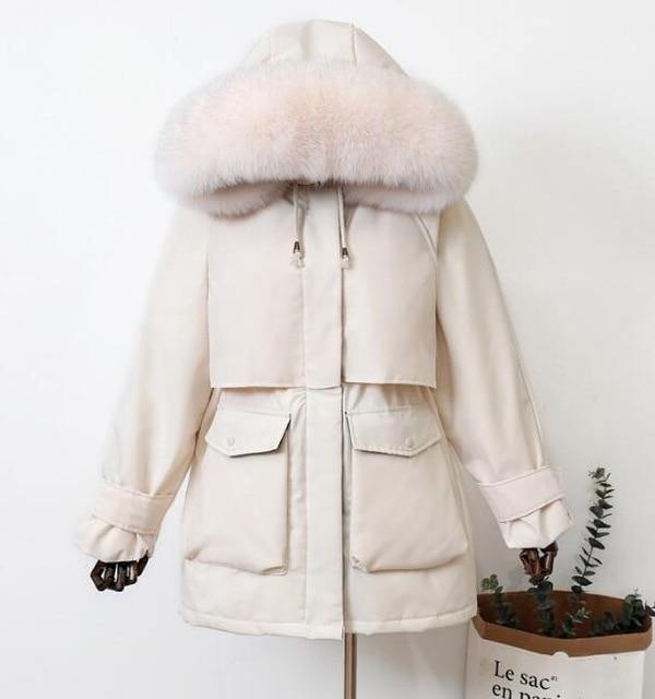 Large Natural Raccoon Fox Fur Hooded Winter Down Coat Women 90% White Duck Down Jacket Thick Warm Parkas Female Outerwear - souvikdeysample
