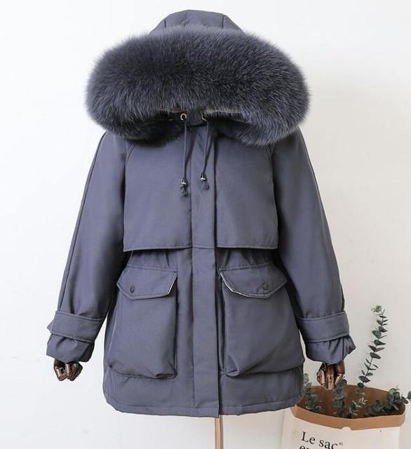Large Natural Raccoon Fox Fur Hooded Winter Down Coat Women 90% White Duck Down Jacket Thick Warm Parkas Female Outerwear - souvikdeysample
