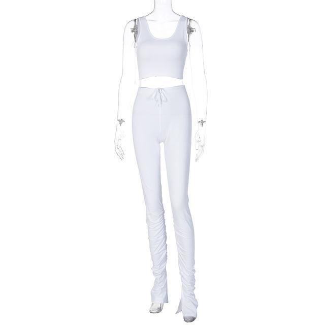 Simenual Tank Top And Stacked Pants 2 Piece Set Women Casual Sportswear Sleeveless Tracksuits Fashion Workout Grey Matching Sets - souvikdeysample
