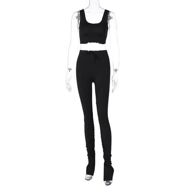 Simenual Tank Top And Stacked Pants 2 Piece Set Women Casual Sportswear Sleeveless Tracksuits Fashion Workout Grey Matching Sets - souvikdeysample