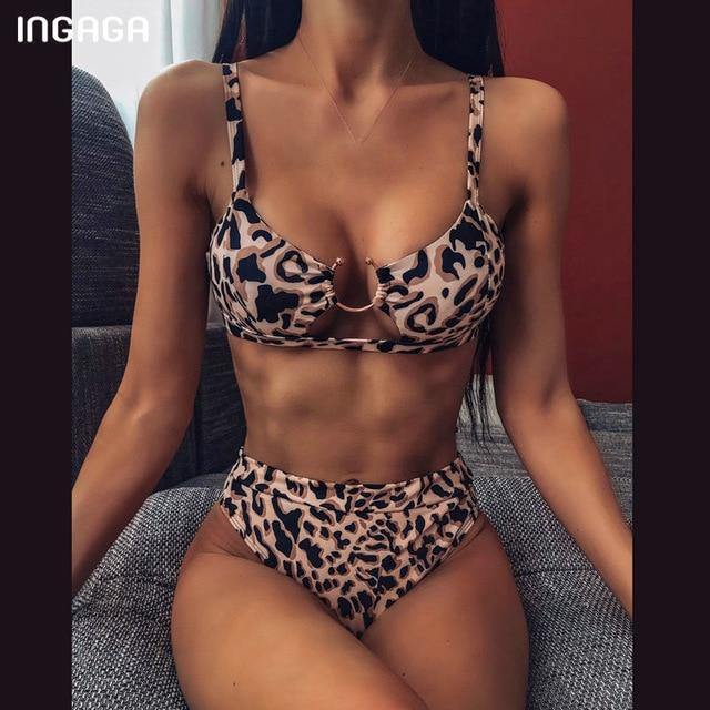 INGAGA High Waist Bikini 2020 Push Up Swimsuit Leopard Swimwear Women Brazilian Bikini Set Biquini Sexy Bathing Suit Women - souvikdeysample
