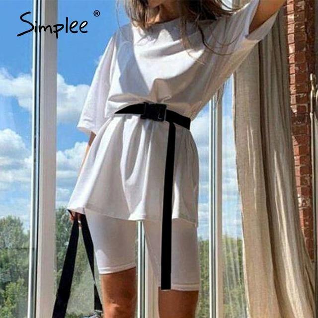 Simplee Casual Solid Outfits Women's Two Piece Suit with Belt Home Loose Sports Tracksuits Fashion Bicycle Summer Hot Suit 2020 - souvikdeysample