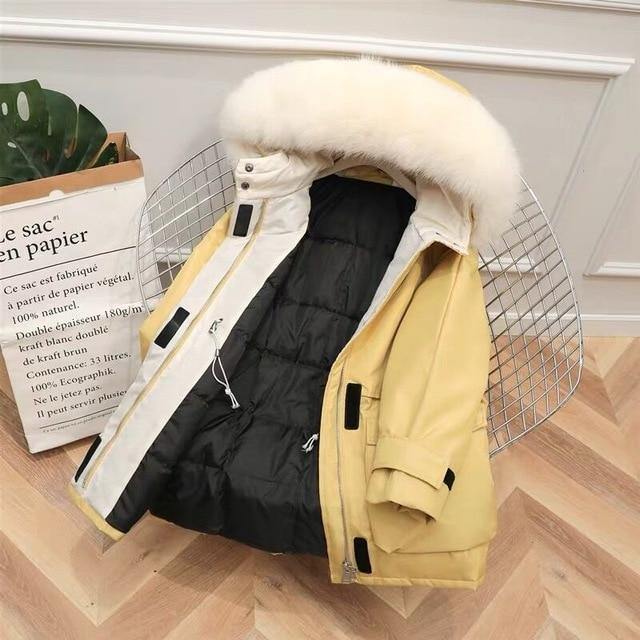 Large Natural Raccoon Fox Fur Hooded Winter Down Coat Women 90% White Duck Down Jacket Thick Warm Parkas Female Outerwear - souvikdeysample