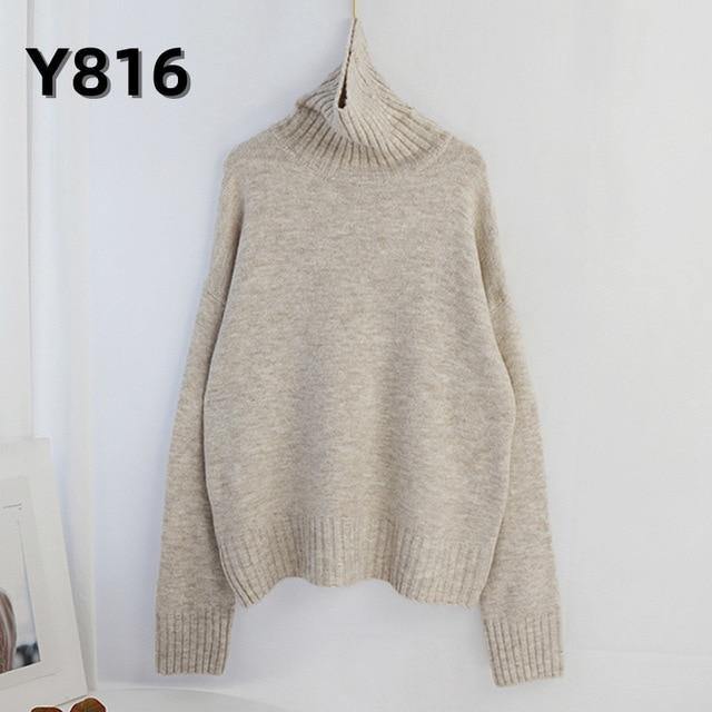 Aachoae Autumn Winter Women Knitted Turtleneck Cashmere Sweater 2020 Casual Basic Pullover Jumper Batwing Long Sleeve Loose Tops - souvikdeysample