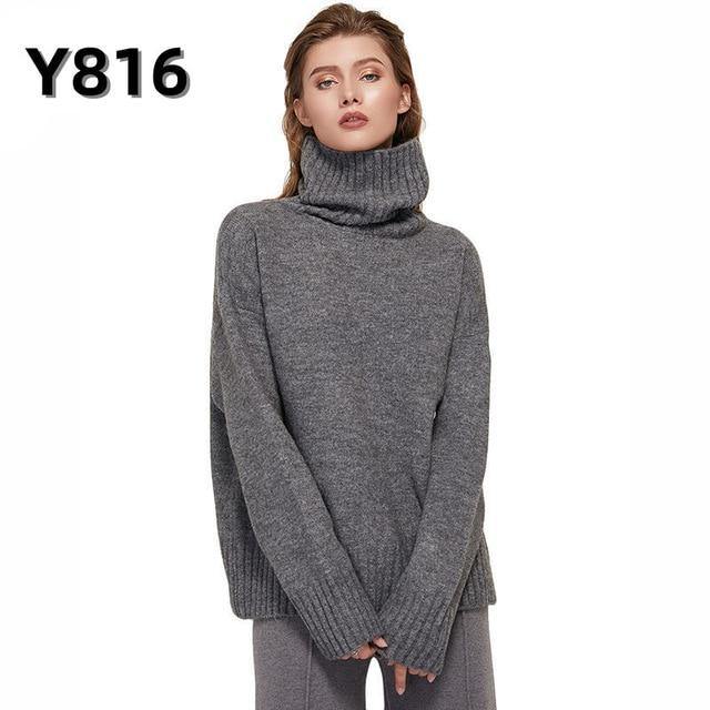 Aachoae Autumn Winter Women Knitted Turtleneck Cashmere Sweater 2020 Casual Basic Pullover Jumper Batwing Long Sleeve Loose Tops - souvikdeysample