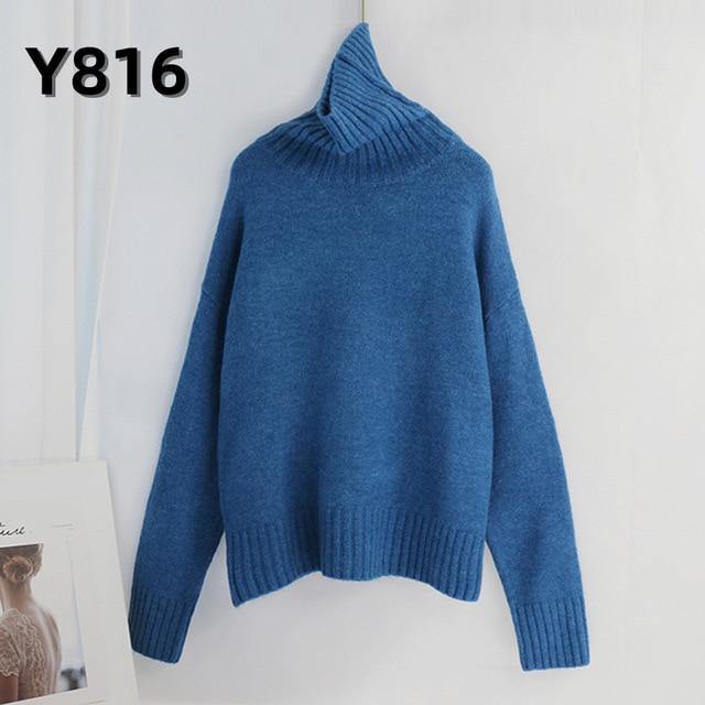 Aachoae Autumn Winter Women Knitted Turtleneck Cashmere Sweater 2020 Casual Basic Pullover Jumper Batwing Long Sleeve Loose Tops - souvikdeysample