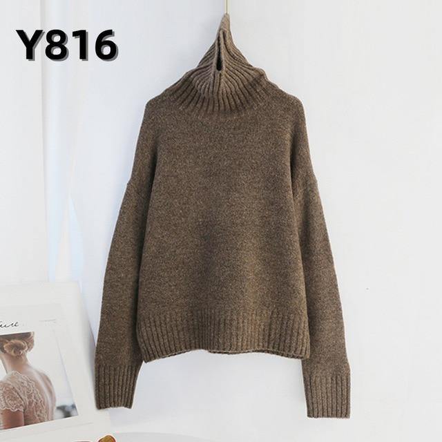 Aachoae Autumn Winter Women Knitted Turtleneck Cashmere Sweater 2020 Casual Basic Pullover Jumper Batwing Long Sleeve Loose Tops - souvikdeysample