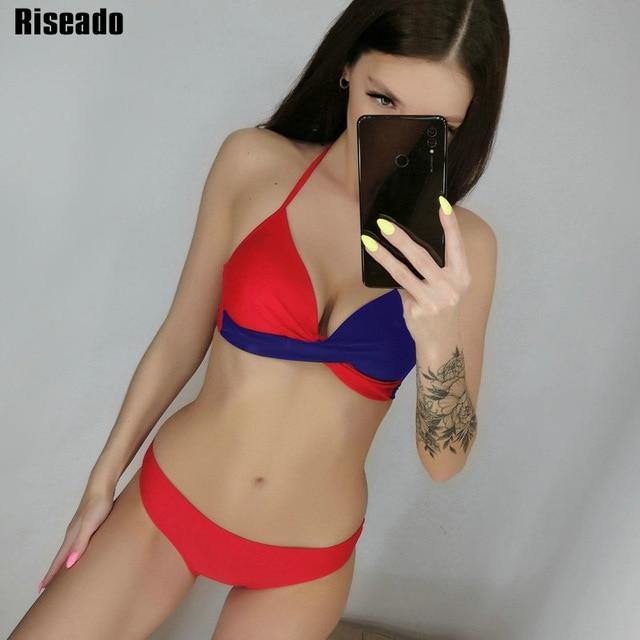 Riseado Sexy Push Up Bikinis Set Swimwear Women Swimsuits Bathing Suit Women Halter biquini Leaf Print Beach Wear Bikini 2020 - souvikdeysample