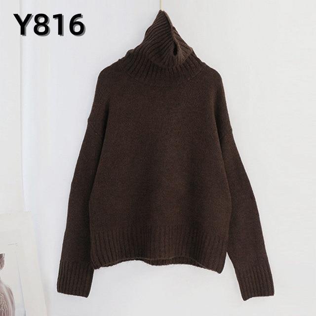 Aachoae Autumn Winter Women Knitted Turtleneck Cashmere Sweater 2020 Casual Basic Pullover Jumper Batwing Long Sleeve Loose Tops - souvikdeysample