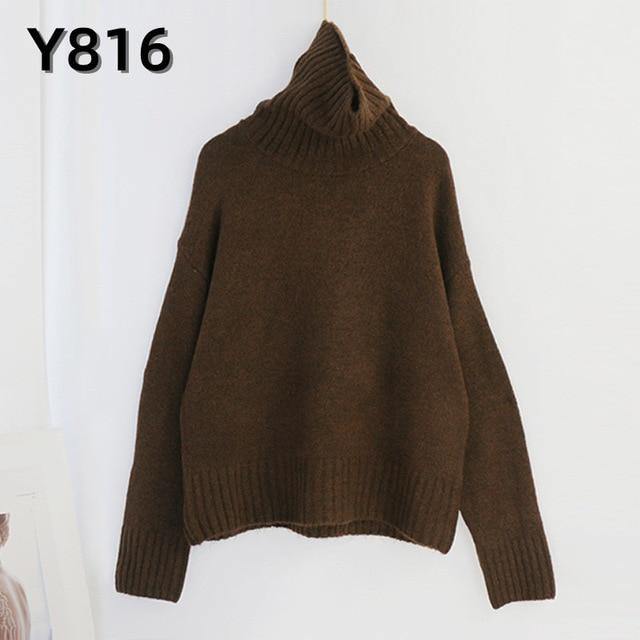 Aachoae Autumn Winter Women Knitted Turtleneck Cashmere Sweater 2020 Casual Basic Pullover Jumper Batwing Long Sleeve Loose Tops - souvikdeysample