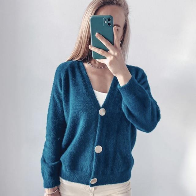 Hirsionsan Elegant Long Sleeve Mohair Sweater Women 2020 New Single-Breasted Female Short Cardigan Soft Flexible Knitted Outwear - souvikdeysample