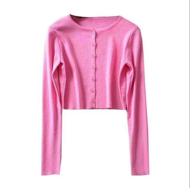 Korean Style O-neck Short Knitted Sweaters Women Thin Cardigan Fashion  Sleeve Sun Protection Crop Top Ropa Mujer - souvikdeysample
