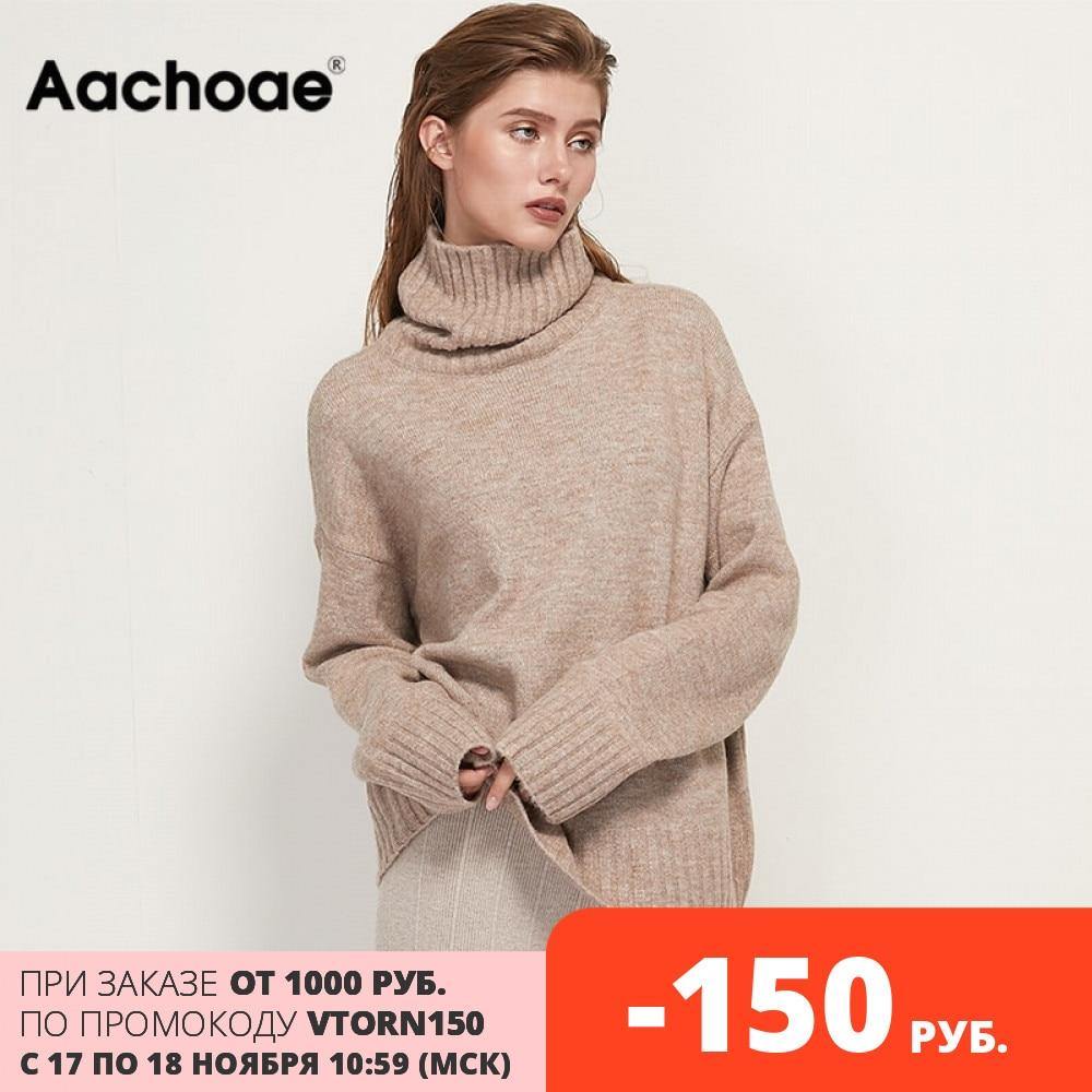 Aachoae Autumn Winter Women Knitted Turtleneck Cashmere Sweater 2020 Casual Basic Pullover Jumper Batwing Long Sleeve Loose Tops - souvikdeysample